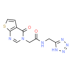 ChemSpider 2D Image | 2-(4-Oxothieno[2,3-d]pyrimidin-3(4H)-yl)-N-(1H-tetrazol-5-ylmethyl)acetamide | C10H9N7O2S