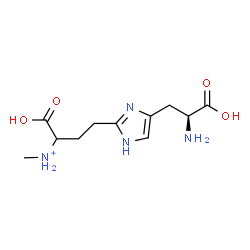 ChemSpider 2D Image | 3-{4-[(2S)-2-Amino-2-carboxyethyl]-1H-imidazol-2-yl}-1-carboxy-N-methyl-1-propanaminium | C11H19N4O4