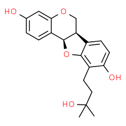 ChemSpider 2D Image | (6aR,11aR)-10-(3-Hydroxy-3-methylbutyl)-6a,11a-dihydro-6H-[1]benzofuro[3,2-c]chromene-3,9-diol | C20H22O5