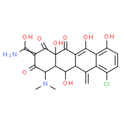 ChemSpider 2D Image | 2-[Amino(hydroxy)methylene]-7-chloro-4-(dimethylamino)-5,10,11,12a-tetrahydroxy-6-methylene-4a,5a,6,12a-tetrahydro-1,3,12(2H,4H,5H)-tetracenetrione | C22H21ClN2O8