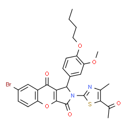ChemSpider 2D Image | 2-(5-Acetyl-4-methyl-1,3-thiazol-2-yl)-7-bromo-1-(4-butoxy-3-methoxyphenyl)-1,2-dihydrochromeno[2,3-c]pyrrole-3,9-dione | C28H25BrN2O6S