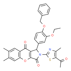 ChemSpider 2D Image | 2-(5-Acetyl-4-methyl-1,3-thiazol-2-yl)-1-[4-(benzyloxy)-3-ethoxyphenyl]-6,7-dimethyl-1,2-dihydrochromeno[2,3-c]pyrrole-3,9-dione | C34H30N2O6S