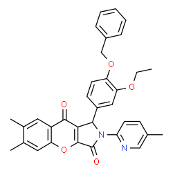 ChemSpider 2D Image | 1-[4-(Benzyloxy)-3-ethoxyphenyl]-6,7-dimethyl-2-(5-methyl-2-pyridinyl)-1,2-dihydrochromeno[2,3-c]pyrrole-3,9-dione | C34H30N2O5