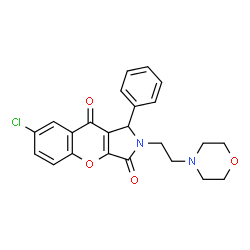 ChemSpider 2D Image | 7-Chloro-2-[2-(4-morpholinyl)ethyl]-1-phenyl-1,2-dihydrochromeno[2,3-c]pyrrole-3,9-dione | C23H21ClN2O4