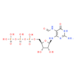 ChemSpider 2D Image | N-(2-Amino-5-formamido-6-oxo-1,6-dihydro-4-pyrimidinyl)-5-O-(hydroxy{[hydroxy(phosphonooxy)phosphoryl]oxy}phosphoryl)-beta-D-ribofuranosylamine | C10H18N5O15P3