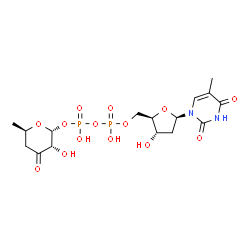 ChemSpider 2D Image | [(2R,3S,5R)-3-Hydroxy-5-(5-methyl-2,4-dioxo-3,4-dihydro-1(2H)-pyrimidinyl)tetrahydro-2-furanyl]methyl (2R,3S,6R)-3-hydroxy-6-methyl-4-oxotetrahydro-2H-pyran-2-yl dihydrogen diphosphate (non-preferred 
name) | C16H24N2O14P2