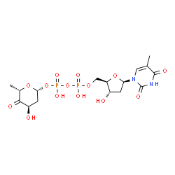ChemSpider 2D Image | [(2R,3S,5R)-3-Hydroxy-5-(5-methyl-2,4-dioxo-3,4-dihydro-1(2H)-pyrimidinyl)tetrahydro-2-furanyl]methyl (2R,4R,6S)-4-hydroxy-6-methyl-5-oxotetrahydro-2H-pyran-2-yl dihydrogen diphosphate (non-preferred 
name) | C16H24N2O14P2