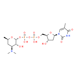 ChemSpider 2D Image | (2R,3R,4S,6R)-4-(Dimethylamino)-3-hydroxy-6-methyltetrahydro-2H-pyran-2-yl [(2R,3S,5R)-3-hydroxy-5-(5-methyl-2,4-dioxo-3,4-dihydro-1(2H)-pyrimidinyl)tetrahydro-2-furanyl]methyl dihydrogen diphosphate 
(non-preferred name) | C18H31N3O13P2