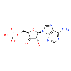 ChemSpider 2D Image | 9-(5-O-Phosphono-beta-D-erythro-pentofuranosyl-3-ulose)-9H-purin-6-amine | C10H12N5O7P