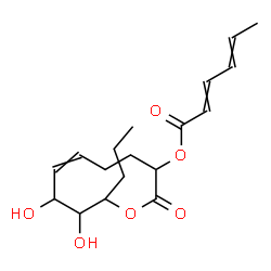 ChemSpider 2D Image | 8,9-Dihydroxy-2-oxo-10-propyl-3,4,5,8,9,10-hexahydro-2H-oxecin-3-yl 2,4-hexadienoate | C18H26O6