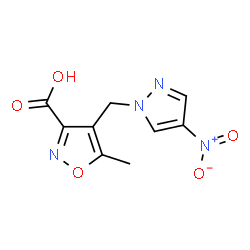 ChemSpider 2D Image | 5-methyl-4-[(4-nitropyrazol-1-yl)methyl]-1,2-oxazole-3-carboxylic acid | C9H8N4O5