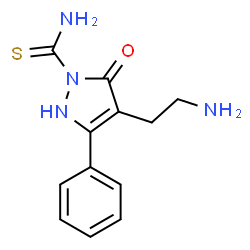 ChemSpider 2D Image | 4-(2-Aminoethyl)-5-oxo-3-phenyl-2,5-dihydro-1H-pyrazole-1-carbothioamide | C12H14N4OS