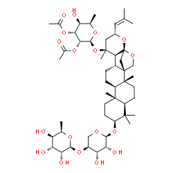ChemSpider 2D Image | (3beta,16beta,23R)-3-{[4-O-(6-Deoxy-beta-D-gulopyranosyl)-alpha-L-lyxopyranosyl]oxy}-16,23:16,30-diepoxydammar-24-en-20-yl 2,3-di-O-acetyl-6-deoxy-beta-D-gulopyranoside | C51H80O18