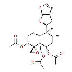 ChemSpider 2D Image | (1R,2R,4aR,5S,6R,8S,8aR)-8a-(Acetoxymethyl)-5,6-dimethyl-5-[(2S,3aS,6aS)-2,3,3a,6a-tetrahydrofuro[2,3-b]furan-2-yl]octahydro-2H-spiro[naphthalene-1,2'-oxirane]-2,8-diyl diacetate | C26H36O9