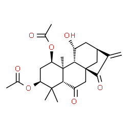 ChemSpider 2D Image | (1beta,3beta,5beta,8alpha,9beta,10alpha,11alpha,13alpha)-11-Hydroxy-6,15-dioxokaur-16-ene-1,3-diyl diacetate | C24H32O7