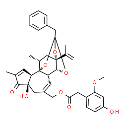 ChemSpider 2D Image | [(1R,2R,6R,10S,11R,15R,17R)-13-Benzyl-6-hydroxy-15-isopropenyl-4,17-dimethyl-5-oxo-12,14,18-trioxapentacyclo[11.4.1.0~1,10~.0~2,6~.0~11,15~]octadeca-3,8-dien-8-yl]methyl (4-hydroxy-2-methoxyphenyl)ace
tate | C37H40O9