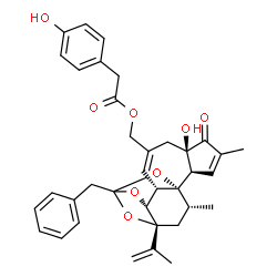 ChemSpider 2D Image | [(1R,2R,6R,10S,11R,15R,17R)-13-Benzyl-6-hydroxy-15-isopropenyl-4,17-dimethyl-5-oxo-12,14,18-trioxapentacyclo[11.4.1.0~1,10~.0~2,6~.0~11,15~]octadeca-3,8-dien-8-yl]methyl (4-hydroxyphenyl)acetate | C36H38O8