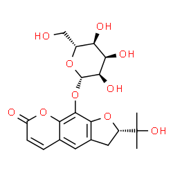 ChemSpider 2D Image | (2S)-2-(2-Hydroxy-2-propanyl)-7-oxo-2,3-dihydro-7H-furo[3,2-g]chromen-9-yl beta-D-allopyranoside | C20H24O10