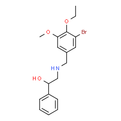 ChemSpider 2D Image | 2-[(3-Bromo-4-ethoxy-5-methoxybenzyl)amino]-1-phenylethanol | C18H22BrNO3