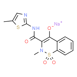 ChemSpider 2D Image | Sodium 2-methyl-3-[(5-methyl-1,3-thiazol-2-yl)carbamoyl]-2H-1,2-benzothiazin-4-olate 1,1-dioxide | C14H12N3NaO4S2