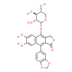 ChemSpider 2D Image | 9-(1,3-Benzodioxol-5-yl)-4-((3,4-di-O-methyl-D-xylopyranosyl)oxy)-6,7-dimethoxynaphtho(2,3-c)furan-1(3H)-one | C28H28O11
