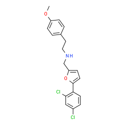 ChemSpider 2D Image | N-{[5-(2,4-Dichlorophenyl)-2-furyl]methyl}-2-(4-methoxyphenyl)ethanamine | C20H19Cl2NO2