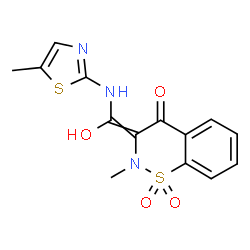 ChemSpider 2D Image | 3-{Hydroxy[(5-methyl-1,3-thiazol-2-yl)amino]methylene}-2-methyl-2,3-dihydro-4H-1,2-benzothiazin-4-one 1,1-dioxide | C14H13N3O4S2
