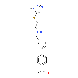 ChemSpider 2D Image | 1-(4-{5-[({2-[(1-Methyl-1H-tetrazol-5-yl)sulfanyl]ethyl}amino)methyl]-2-furyl}phenyl)ethanol | C17H21N5O2S