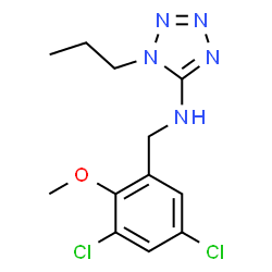 ChemSpider 2D Image | N-(3,5-Dichloro-2-methoxybenzyl)-1-propyl-1H-tetrazol-5-amine | C12H15Cl2N5O
