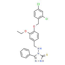 ChemSpider 2D Image | 4-({4-[(2,4-Dichlorobenzyl)oxy]-3-ethoxybenzyl}amino)-5-phenyl-2,4-dihydro-3H-1,2,4-triazole-3-thione | C24H22Cl2N4O2S