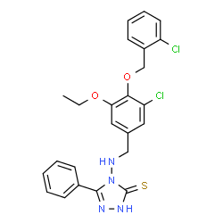 ChemSpider 2D Image | 4-({3-Chloro-4-[(2-chlorobenzyl)oxy]-5-ethoxybenzyl}amino)-5-phenyl-2,4-dihydro-3H-1,2,4-triazole-3-thione | C24H22Cl2N4O2S