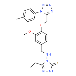 ChemSpider 2D Image | 5-Ethyl-4-[(3-methoxy-4-{[1-(4-methylphenyl)-1H-tetrazol-5-yl]methoxy}benzyl)amino]-2,4-dihydro-3H-1,2,4-triazole-3-thione | C21H24N8O2S