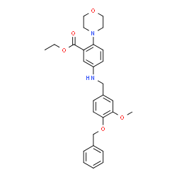 ChemSpider 2D Image | Ethyl 5-{[4-(benzyloxy)-3-methoxybenzyl]amino}-2-(4-morpholinyl)benzoate | C28H32N2O5