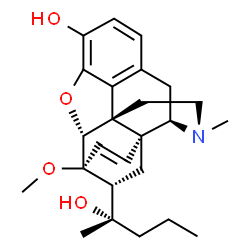 ChemSpider 2D Image | (5alpha,6beta,14beta,18R)-18-[(2S)-2-Hydroxy-2-pentanyl]-6-methoxy-17-methyl-7,8-didehydro-18,19-dihydro-4,5-epoxy-6,14-ethenomorphinan-3-ol | C25H33NO4