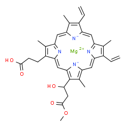 ChemSpider 2D Image | Magnesium 7-(2-carboxyethyl)-3-(1-hydroxy-3-methoxy-3-oxopropyl)-2,8,12,17-tetramethyl-13,18-divinylporphine-21,23-diide | C35H34MgN4O5