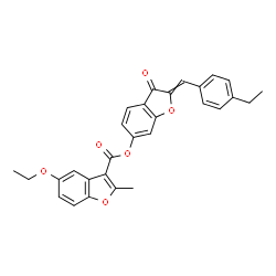 ChemSpider 2D Image | 2-(4-Ethylbenzylidene)-3-oxo-2,3-dihydro-1-benzofuran-6-yl 5-ethoxy-2-methyl-1-benzofuran-3-carboxylate | C29H24O6