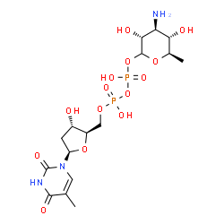 ChemSpider 2D Image | (3R,4S,5S,6R)-4-Amino-3,5-dihydroxy-6-methyltetrahydro-2H-pyran-2-yl [(2R,3S,5R)-3-hydroxy-5-(5-methyl-2,4-dioxo-3,4-dihydro-1(2H)-pyrimidinyl)tetrahydro-2-furanyl]methyl dihydrogen diphosphate (non-p
referred name) | C16H27N3O14P2