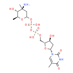 ChemSpider 2D Image | (4S,5R,6S)-4-Amino-5-hydroxy-4,6-dimethyltetrahydro-2H-pyran-2-yl [(2R,3S,5R)-3-hydroxy-5-(5-methyl-2,4-dioxo-3,4-dihydro-1(2H)-pyrimidinyl)tetrahydro-2-furanyl]methyl dihydrogen diphosphate (non-pref
erred name) | C17H29N3O13P2