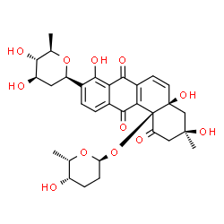 ChemSpider 2D Image | (1R)-1,5-Anhydro-2,6-dideoxy-1-[(3R,4aR,12bS)-3,4a,8-trihydroxy-12b-{[(2S,5S,6S)-5-hydroxy-6-methyltetrahydro-2H-pyran-2-yl]oxy}-3-methyl-1,7,12-trioxo-1,2,3,4,4a,7,12,12b-octahydro-9-tetraphenyl]-D-a
rabino-hexitol | C31H36O12