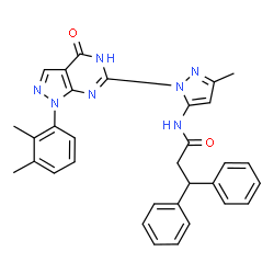 ChemSpider 2D Image | N-{1-[1-(2,3-Dimethylphenyl)-4-oxo-4,5-dihydro-1H-pyrazolo[3,4-d]pyrimidin-6-yl]-3-methyl-1H-pyrazol-5-yl}-3,3-diphenylpropanamide | C32H29N7O2