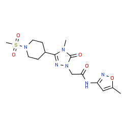 ChemSpider 2D Image | 2-{4-Methyl-3-[1-(methylsulfonyl)-4-piperidinyl]-5-oxo-4,5-dihydro-1H-1,2,4-triazol-1-yl}-N-(5-methyl-1,2-oxazol-3-yl)acetamide | C15H22N6O5S