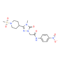 ChemSpider 2D Image | 2-{4-Methyl-3-[1-(methylsulfonyl)-4-piperidinyl]-5-oxo-4,5-dihydro-1H-1,2,4-triazol-1-yl}-N-(4-nitrophenyl)acetamide | C17H22N6O6S