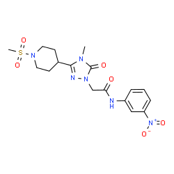 ChemSpider 2D Image | 2-{4-Methyl-3-[1-(methylsulfonyl)-4-piperidinyl]-5-oxo-4,5-dihydro-1H-1,2,4-triazol-1-yl}-N-(3-nitrophenyl)acetamide | C17H22N6O6S