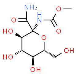 ChemSpider 2D Image | Methyl [(2S,3R,4S,5S,6R)-2-carbamoyl-3,4,5-trihydroxy-6-(hydroxymethyl)tetrahydro-2H-pyran-2-yl]carbamate | C9H16N2O8