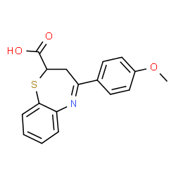 ChemSpider 2D Image | 4-(4-Methoxyphenyl)-2,3-dihydro-1,5-benzothiazepine-2-carboxylic acid | C17H15NO3S