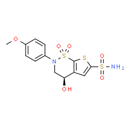 ChemSpider 2D Image | (4R)-4-Hydroxy-2-(4-methoxyphenyl)-3,4-dihydro-2H-thieno[3,2-e][1,2]thiazine-6-sulfonamide 1,1-dioxide | C13H14N2O6S3