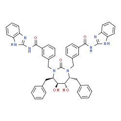 ChemSpider 2D Image | 3,3'-{[(4R,5S,6S,7R)-4,7-Dibenzyl-5,6-dihydroxy-2-oxo-1,3-diazepane-1,3-diyl]bis(methylene)}bis[N-(1H-benzimidazol-2-yl)benzamide] | C49H44N8O5