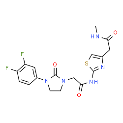 ChemSpider 2D Image | 2-[3-(3,4-Difluorophenyl)-2-oxo-1-imidazolidinyl]-N-{4-[2-(methylamino)-2-oxoethyl]-1,3-thiazol-2-yl}acetamide | C17H17F2N5O3S