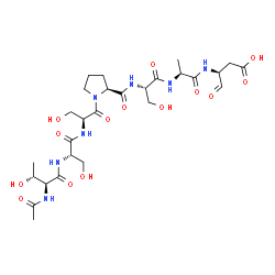 ChemSpider 2D Image | N-Acetyl-L-threonyl-L-seryl-L-seryl-L-prolyl-L-seryl-N-[(2S)-1-carboxy-3-oxo-2-propanyl]-L-alaninamide | C27H43N7O14