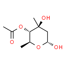 ChemSpider 2D Image | 4-O-Acetyl-2,6-dideoxy-3-C-methyl-beta-L-arabino-hexopyranose | C9H16O5